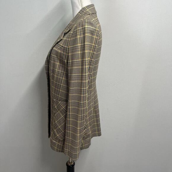 CABI Blazer Jacket size 8 Camel Brown Yellow Plaid Stretch Career Casual Pockets - Picture 9 of 11